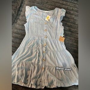 Blu Pepper Light Blue Midi Dress with Button Accents